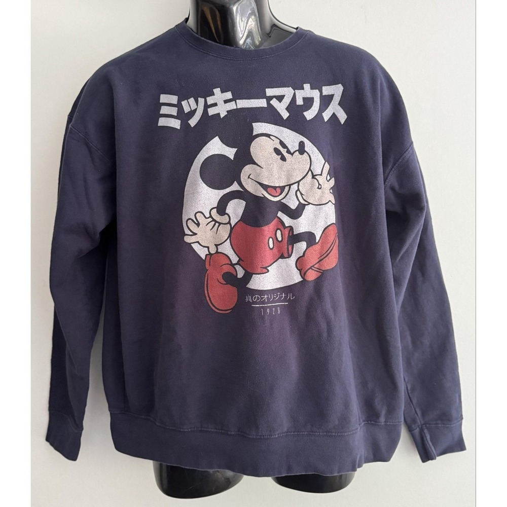 Tultex Disney Sweatshirt Mens Large Blue Fleece Crewneck Mickey Japanese Graphic